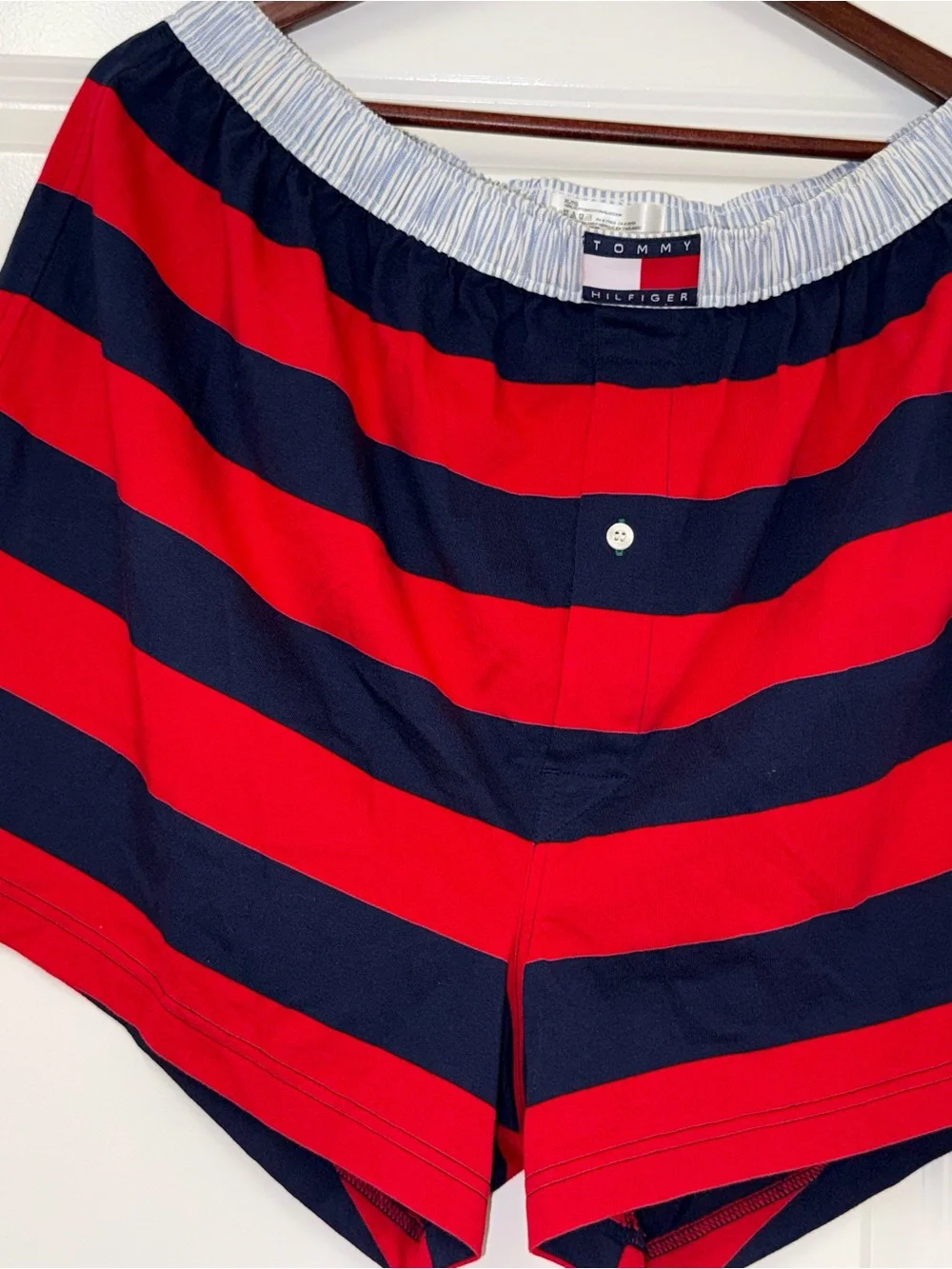 Tommy Hilfiger Men’s Large Striped Boxer Shorts – Navy, Gray & Red Lot Of 2